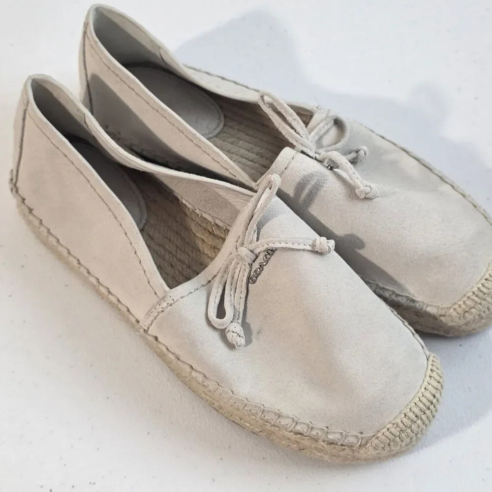 Coach Women Rae Cream Suede Espadrille Flats Size 5B Slip On Shoes Casual Bow